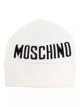 Шапка-бини с логотипом в технике интарсия Moschino Kids, белый