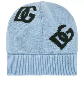 Шапка-бини с монограммой Dolce & Gabbana, цвет Very Light Blue
