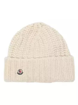 Шапка бини с нашивкой-логотипом MONCLER, белый