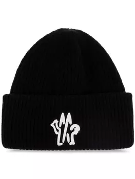 Шапка-бини с нашивкой-логотипом Moncler, черный