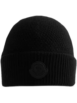 Шапка-бини с нашивкой-логотипом Moncler, черный