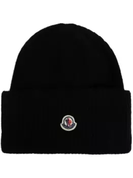Шапка бини с нашивкой-логотипом MONCLER, черный