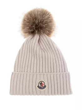 Шапка-бини с нашивкой-логотипом Moncler Enfant, нейтральный