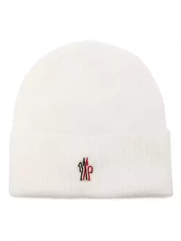 Шапка-бини с нашивкой-логотипом Moncler Grenoble, серый