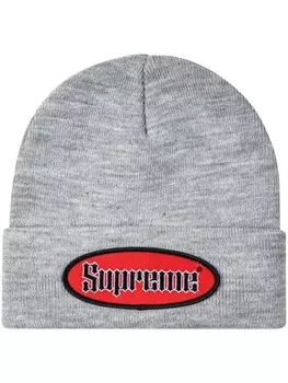 Шапка бини с нашивкой Supreme, серый