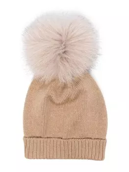 Шапка бини с помпоном Colorichiari, нейтральный цвет