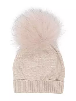 Шапка бини с помпоном Colorichiari, нейтральный цвет