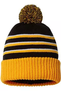 Шапка-бини с помпоном и манжетами Richardson Stripe, черный/золотой/белый