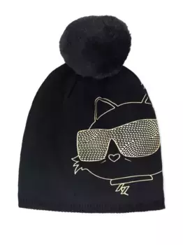 Шапка бини с принтом Choupette KARL LAGERFELD KIDS, черный