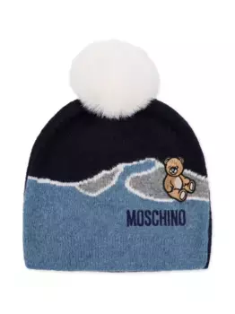 Шапка бини с принтом Moschino Kids, синий