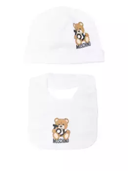 Шапка бини с принтом Teddy Bear Moschino Kids, белый