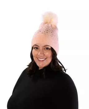 Шапка-бини с рассеянными кристаллами и помпонами Marcus Adler, розовый
