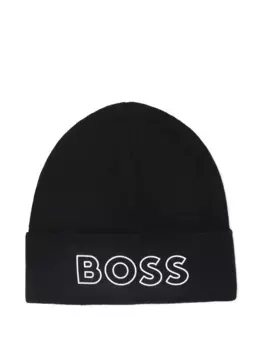 Шапка бини с вышитым логотипом BOSS Kidswear, черный