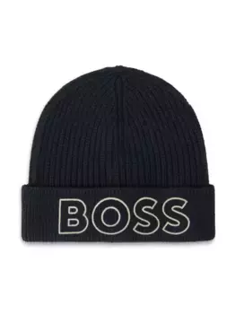Шапка бини с вышитым логотипом BOSS Kidswear, черный