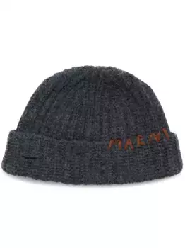 Шапка бини с вышитым логотипом Marni, серый