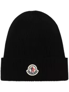 Шапка бини с вышитым логотипом MONCLER, черный