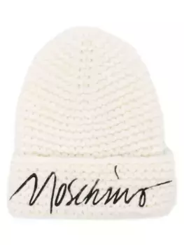 Шапка бини с вышитым логотипом Moschino, белый