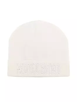 Шапка бини с вышитым логотипом Moschino Kids, бежевый