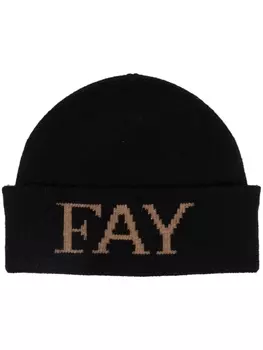 Шапка бини с жаккардовым логотипом Fay, черный