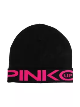 Шапка бини с жаккардовым логотипом Pinko Kids, черный