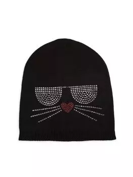 Шапка-бини со стразами и напуском Karl Lagerfeld Paris, черный