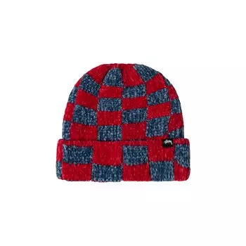 Шапка-бини Stussy крючком в клетку Красная
