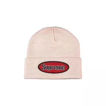 Шапка-бини Supreme с овальной нашивкой Розовая