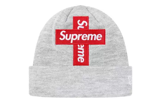 Шапка-бини Supreme New Era, серый / белый / красный