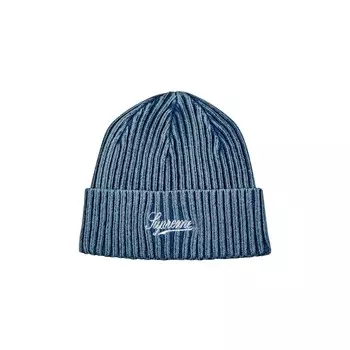 Шапка-бини Supreme в отбеленную рубчику, темно-синяя