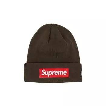 Шапка-бини Supreme x New Era Box Logo, коричневая
