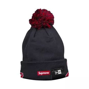 Шапка-бини Supreme x New Era с манжетами темно-синего цвета