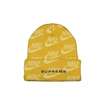 Шапка-бини Supreme x Nike с жаккардовым логотипом, бледно-желтая