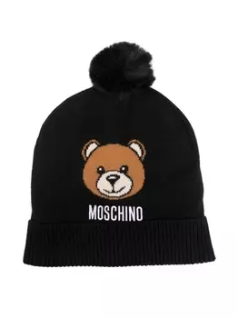 Шапка бини Teddy Bear с помпоном Moschino Kids, черный