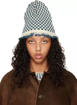 Шапка-бини в клетку Blue &amp; Off-White Bode