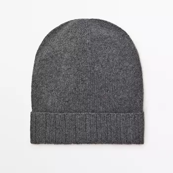 Шапка-бини в рубчик Massimo Dutti 100% Cashmere with turn-up detail, серый