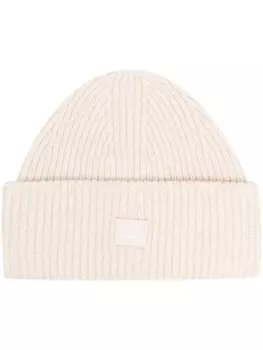 Шапка бини в рубчик с логотипом Acne Studios, бежевый