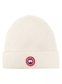 Шапка бини в рубчик с нашивкой-логотипом Canada Goose, белый