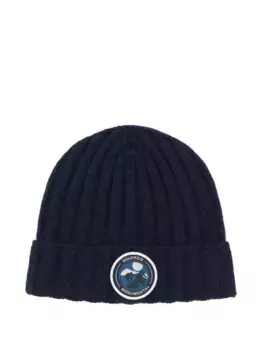 Шапка бини в рубчик с нашивкой-логотипом Brunello Cucinelli Kids, синий