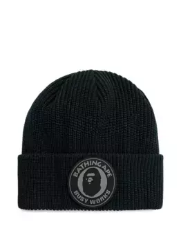 Шапка бини в рубчик с нашивкой-логотипом A BATHING APE, черный
