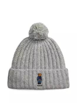 Шапка бини в рубчик с помпоном POLO RALPH LAUREN, серый