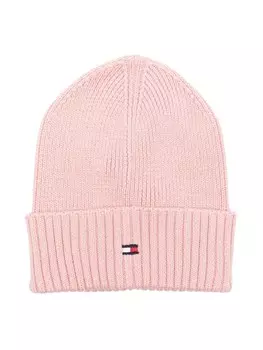 Шапка бини в рубчик с вышитым логотипом Tommy Hilfiger Junior, розовый