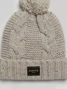 Шапка-бини вязанной вязки с помпоном Superdry, овсяно-бежевый с крапинками