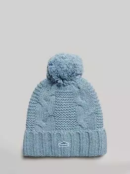 Шапка-бини вязанной вязки с помпоном Superdry, мягкий синий твид