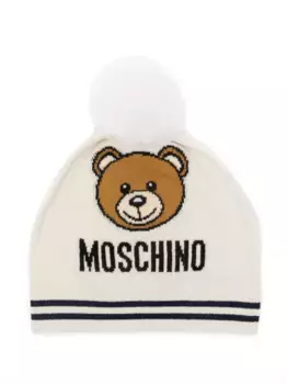 Шапка бини вязки интарсия с логотипом Moschino Kids, нейтральный