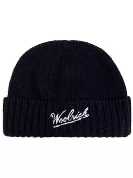 Шапка бини вязки интарсия с логотипом WOOLRICH, синий