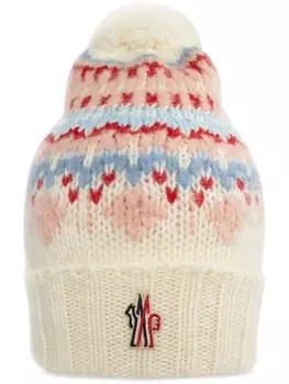 Шапка бини вязки интарсия с узором Moncler Grenoble, белый