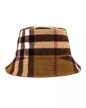 Шапка Burberry Cashmere Giant Check Bucket, цвет Birch Brown