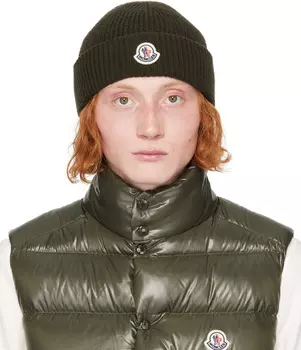 Шапка цвета хаки из натуральной шерсти и кашемира Moncler