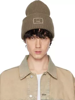 Шапка цвета хаки с логотипом в виде лица Acne Studios, Khaki green