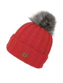 Шапка Faera Warme Beanie Strickmtze mit Bommel Thermo Futter, красный